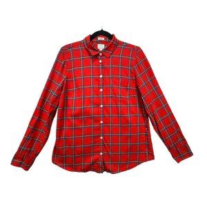 J.Crew Womens Boyfit Red Plaid Button-Up Shirt M 100% Cotton